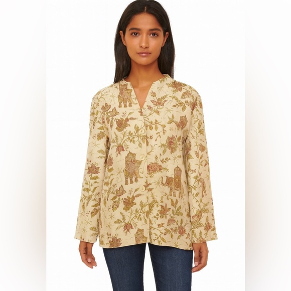 Vintage Talbots 100% Silk Elephant Floral Blazer 14 Jacket Long Sleeve Plus - Picture 1 of 8